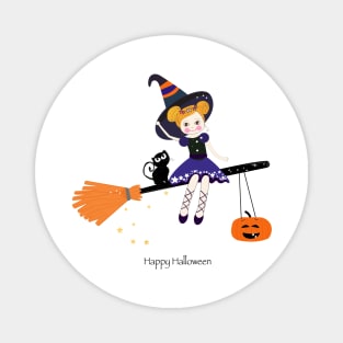 Cute witch with cats Magnet